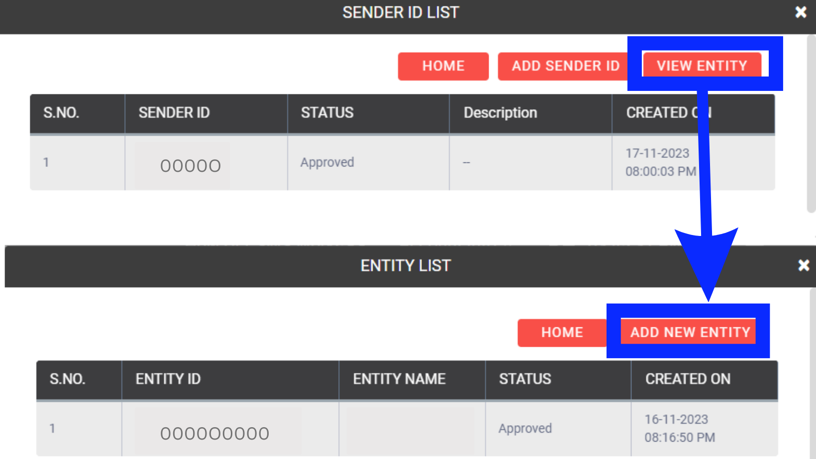 Add new entity ID at Fast2SMS