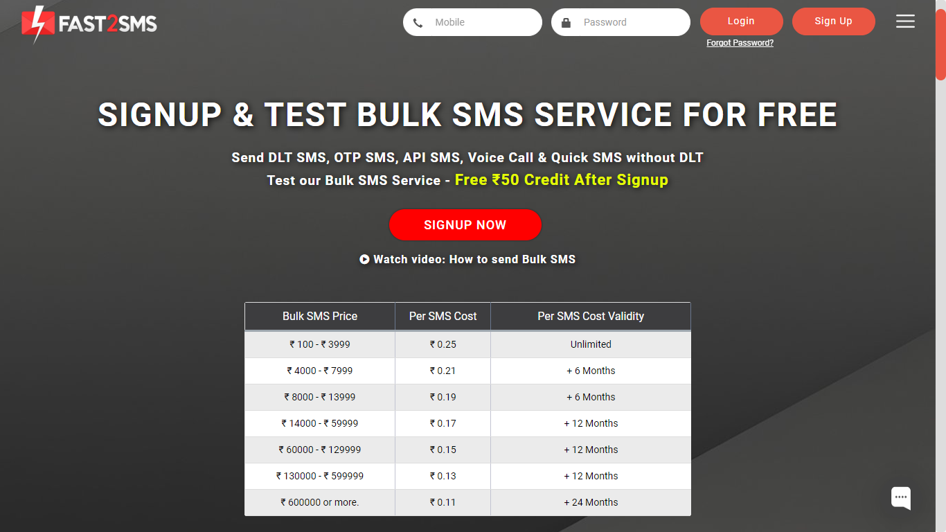 Fast2SMS cheapest bulk SMS service provider