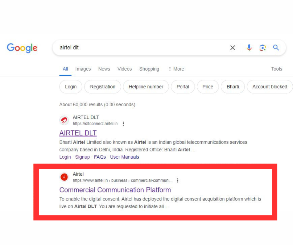 STEP 1 FOR AIRTEL DLT REGISTRATION