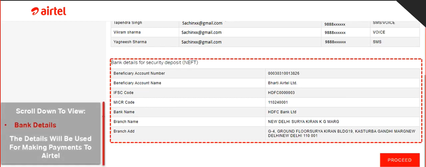 bank details to pay the registration