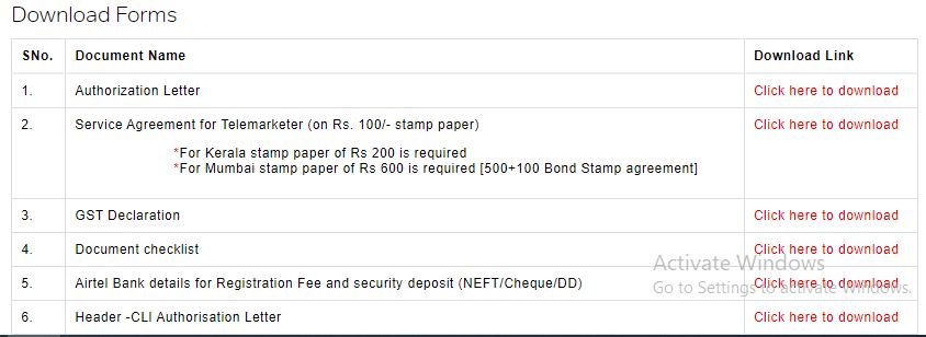 download forms from Airtel for DLT process