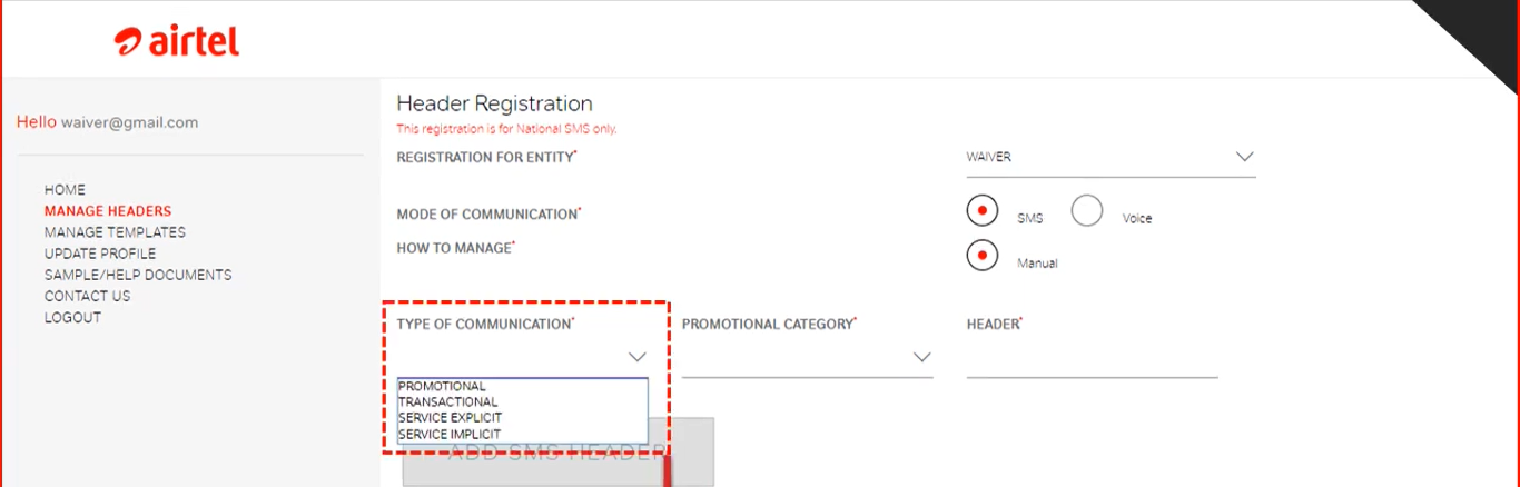 select the type of communication