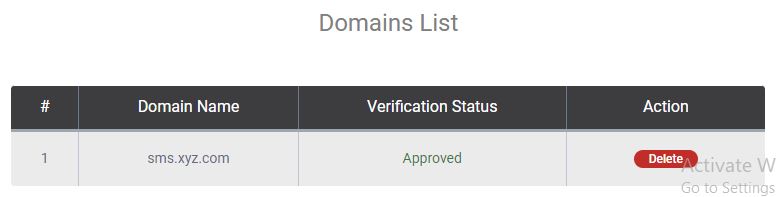 Approved domain in domain settings- Fast2SMS Reseller
