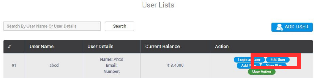 Fast2SMS resellers' Manage user- Edit user