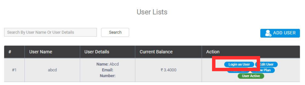 Fast2SMS resellers' Manage user- login as user