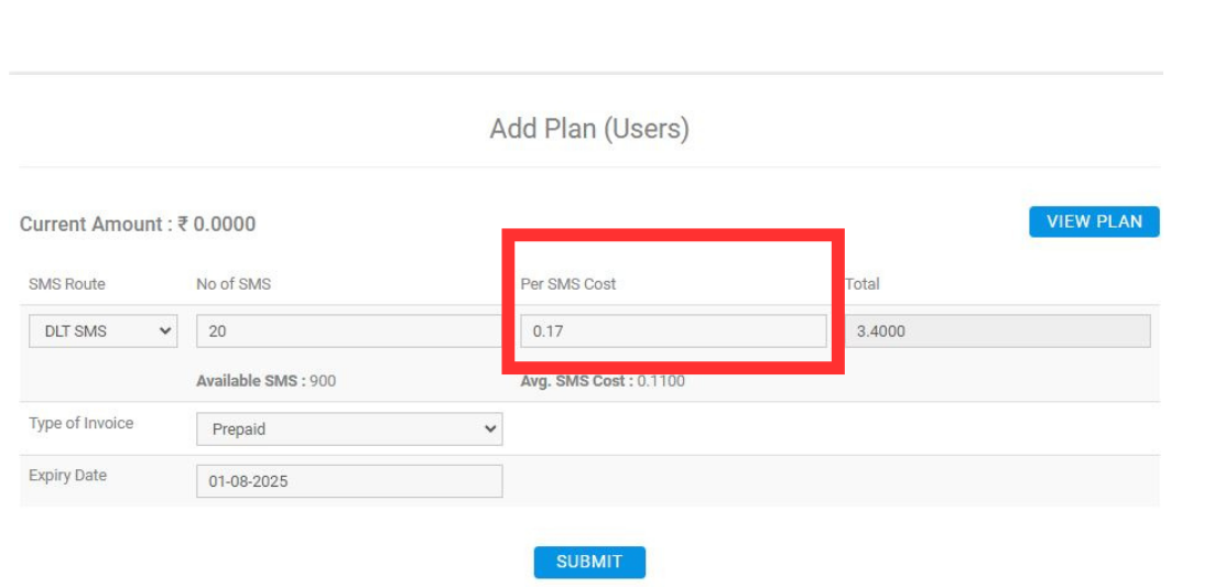 Fast2SMS resellers' PER SMS cost of view plan