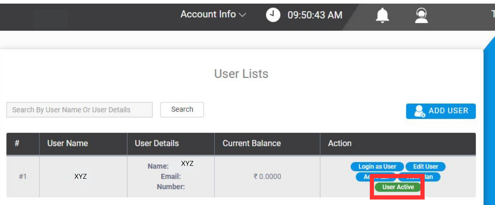 Fast2SMS resellers' User active section