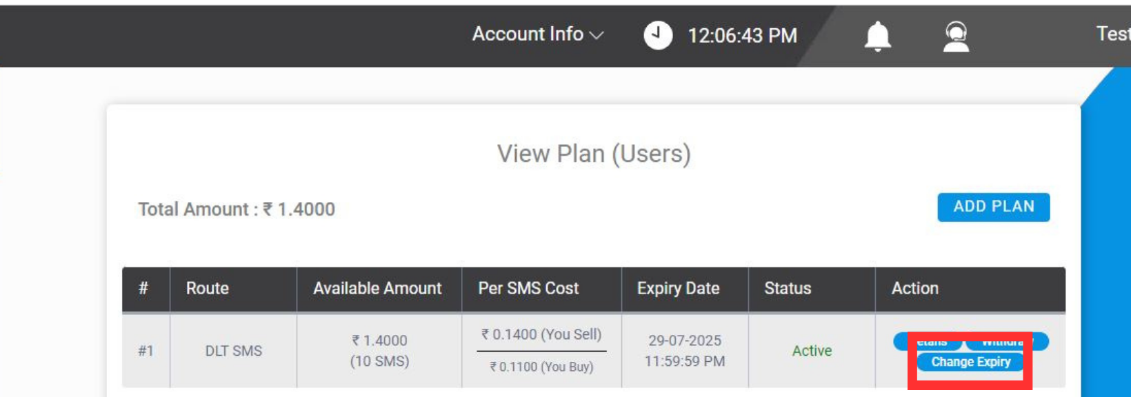 Fast2SMS resellers' change expiry section