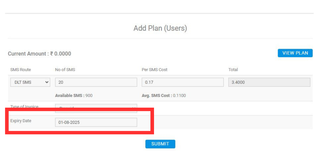 Fast2SMS resellers' expiry date of view plan