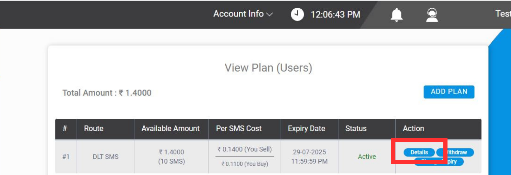 Fast2SMS resellers' plan Details section