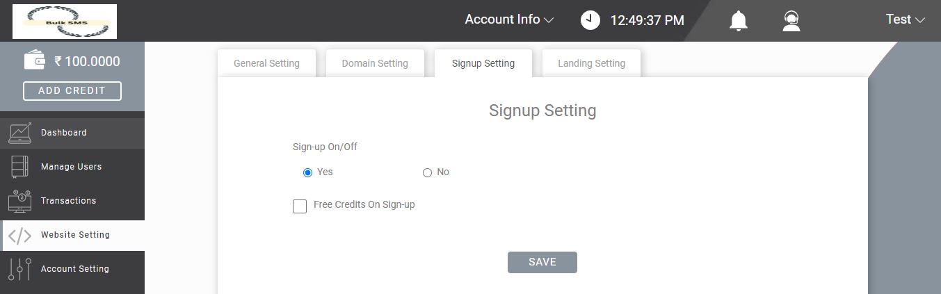 free credits settings- fast2SMS reseller panel