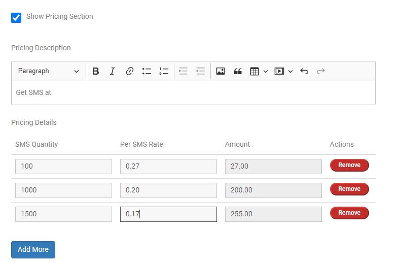 pricing section