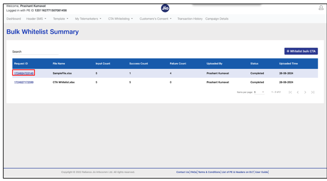 Bulk Whitelisting CTA STATUS