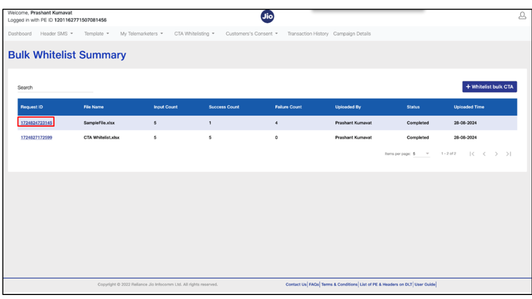 Bulk Whitelisting CTA STATUS