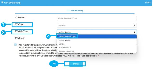 CTA Whitelisting at vodafone Smart ping DLT 2.