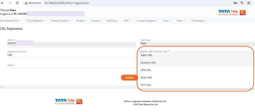 CTA whitelisting at TATA DLT 6