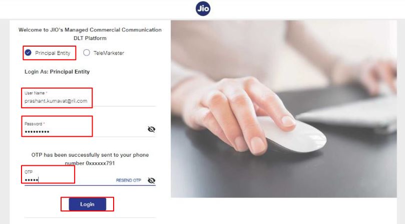 Login at jio DLT