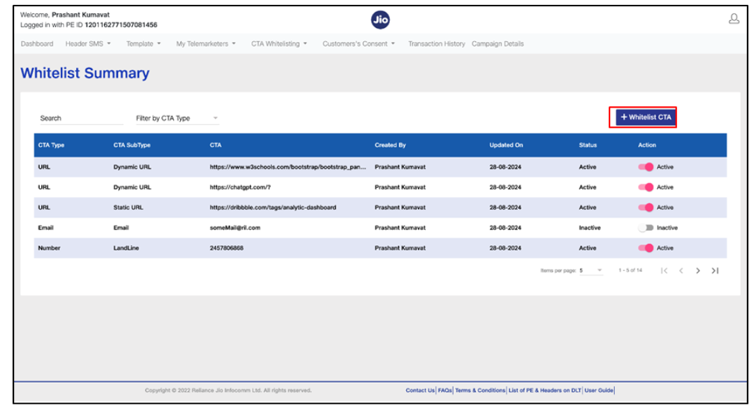 Whitelisting CTA option