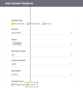 custom content template at vodafone DLT