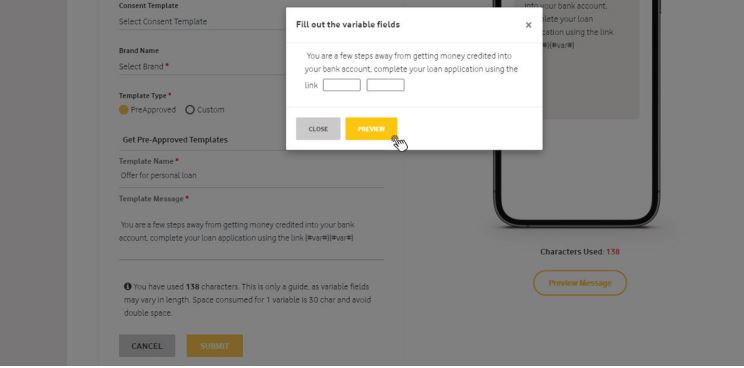 insert variables at vodafone DLT